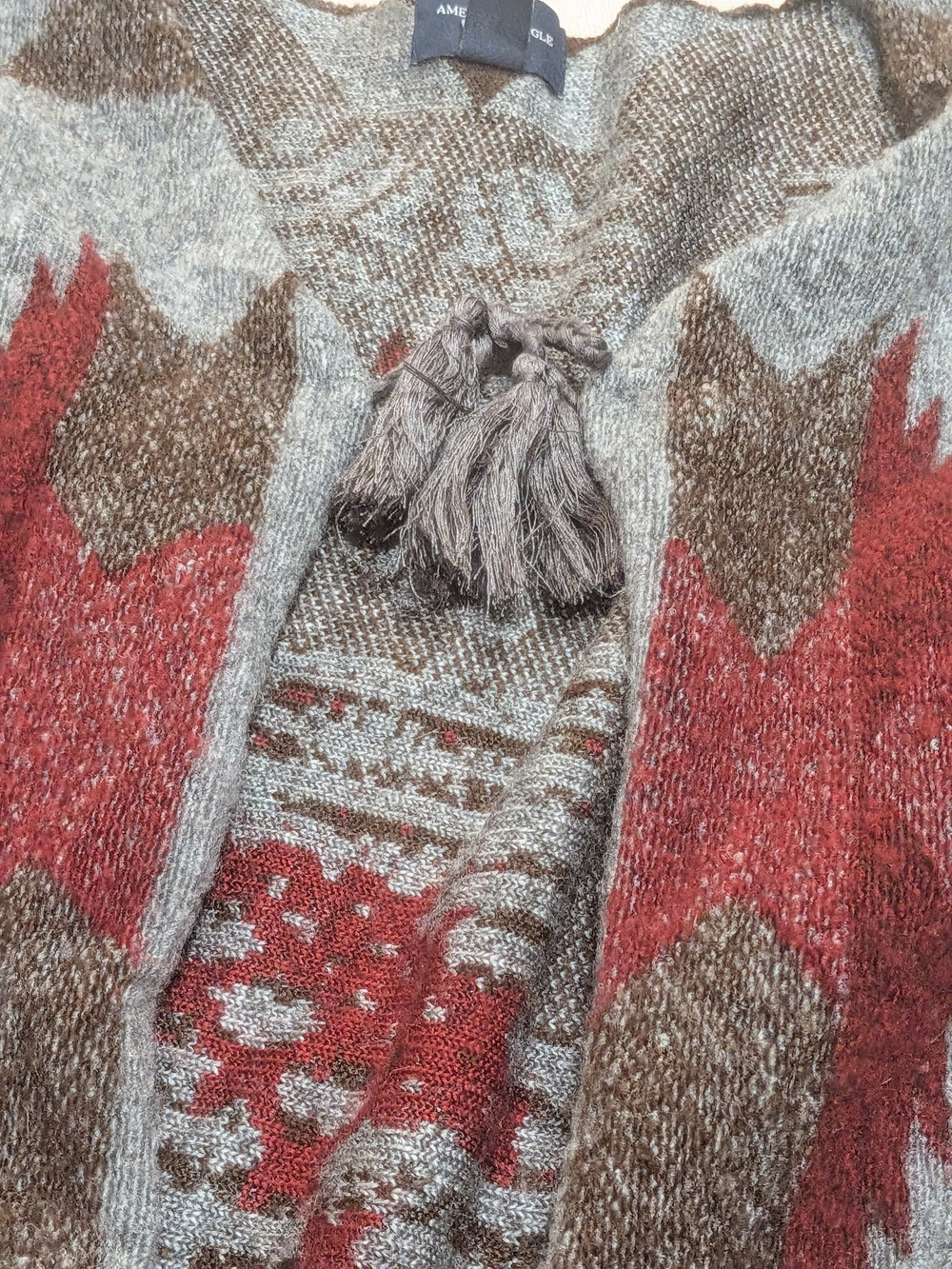 Cozy Oversized Boho Kimono Cardigan Aztec Burgundy Gray Fall - Picture 3 of 7